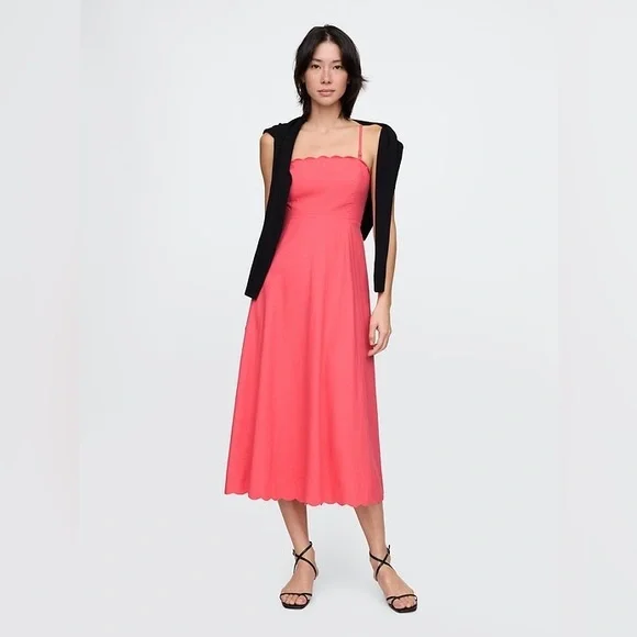 NWOT Gap linen blend coral midi dress, Scalloped square neck (never worn) size S - Picture 1 of 9